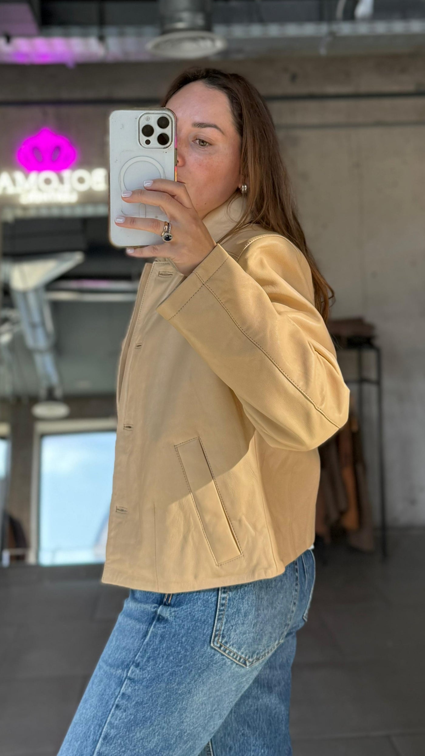 Chaqueta Cuero Constanza Beige