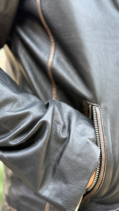Chaqueta Cuero Hombre Barcelona Negro Desgastado