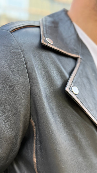 Chaqueta Cuero Hombre Barcelona Negro Desgastado