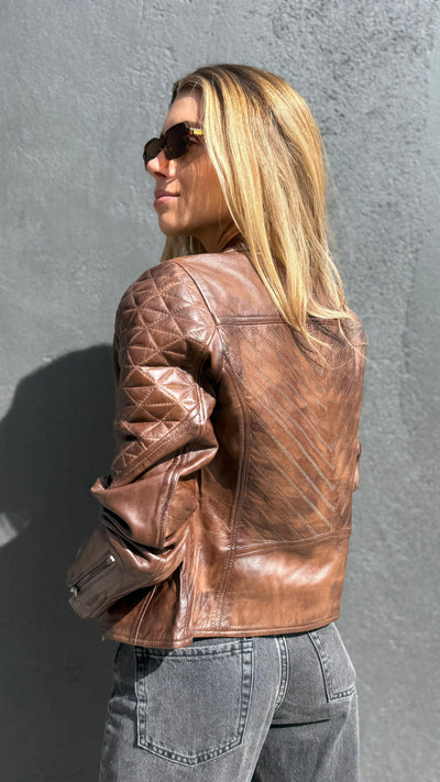 Chaqueta Cuero Pompeya Tabaco