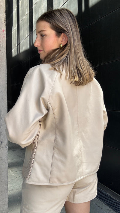 Chaqueta Cuero Natal Hueso Oversize