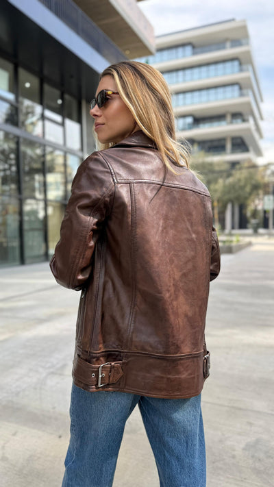 Chaqueta Cuero Biarritz Tabaco