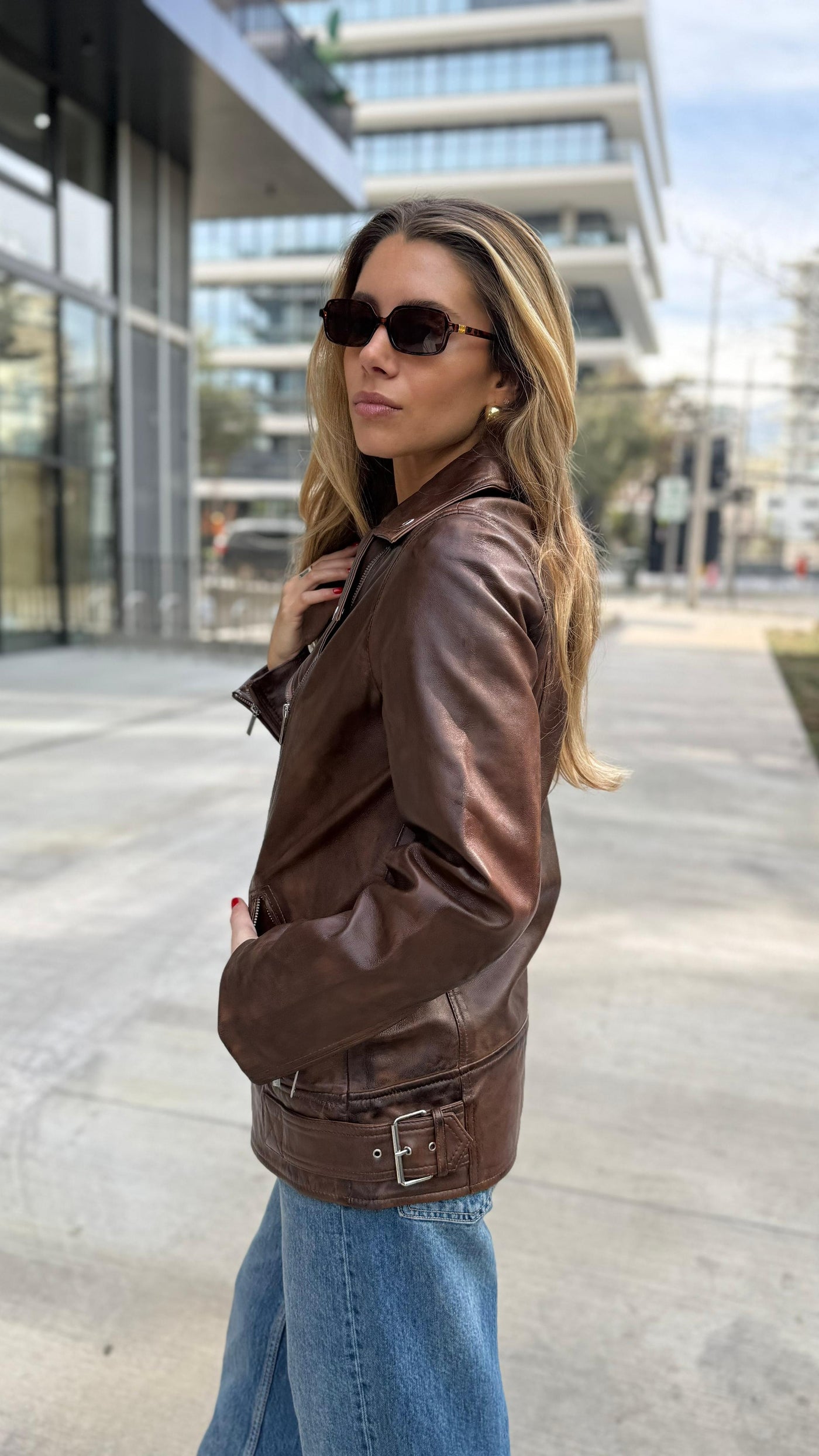Chaqueta Cuero Biarritz Tabaco