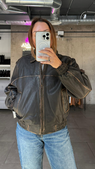 Chaqueta Cuero Michigan Chocolate Desgastado