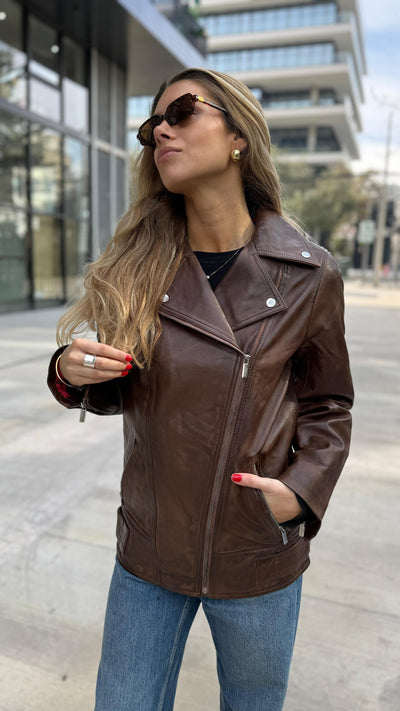Chaqueta Cuero Biarritz Tabaco