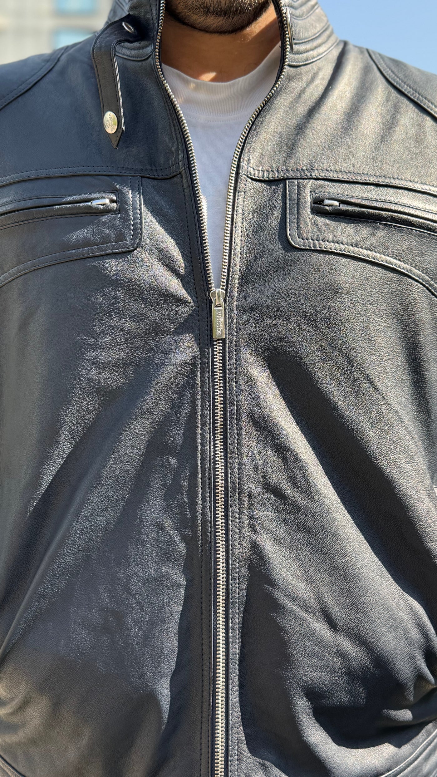 Chaqueta Cuero Hombre Badar Azul Marino