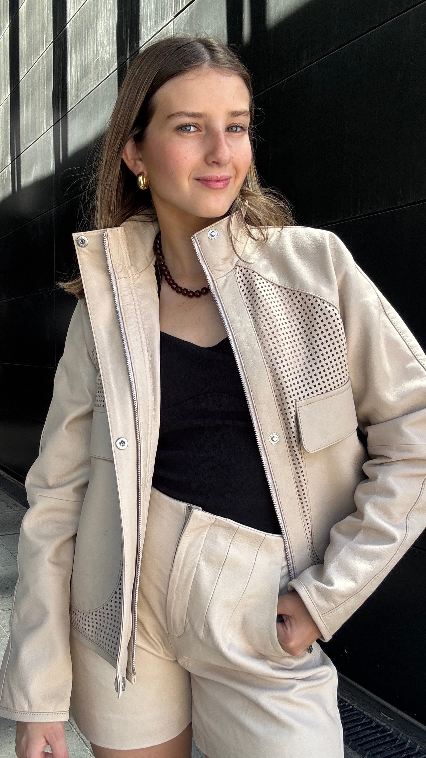 Chaqueta Cuero Natal Hueso Oversize