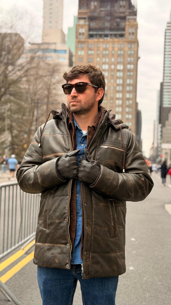Parka Cuero Hombre Daytona Chocolate Desgastado