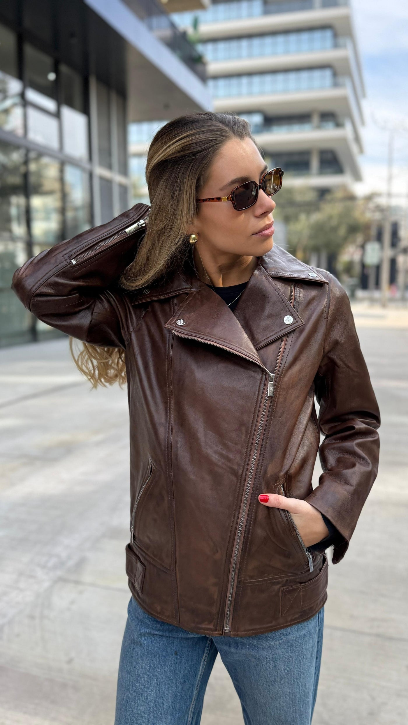 Chaqueta Cuero Biarritz Tabaco