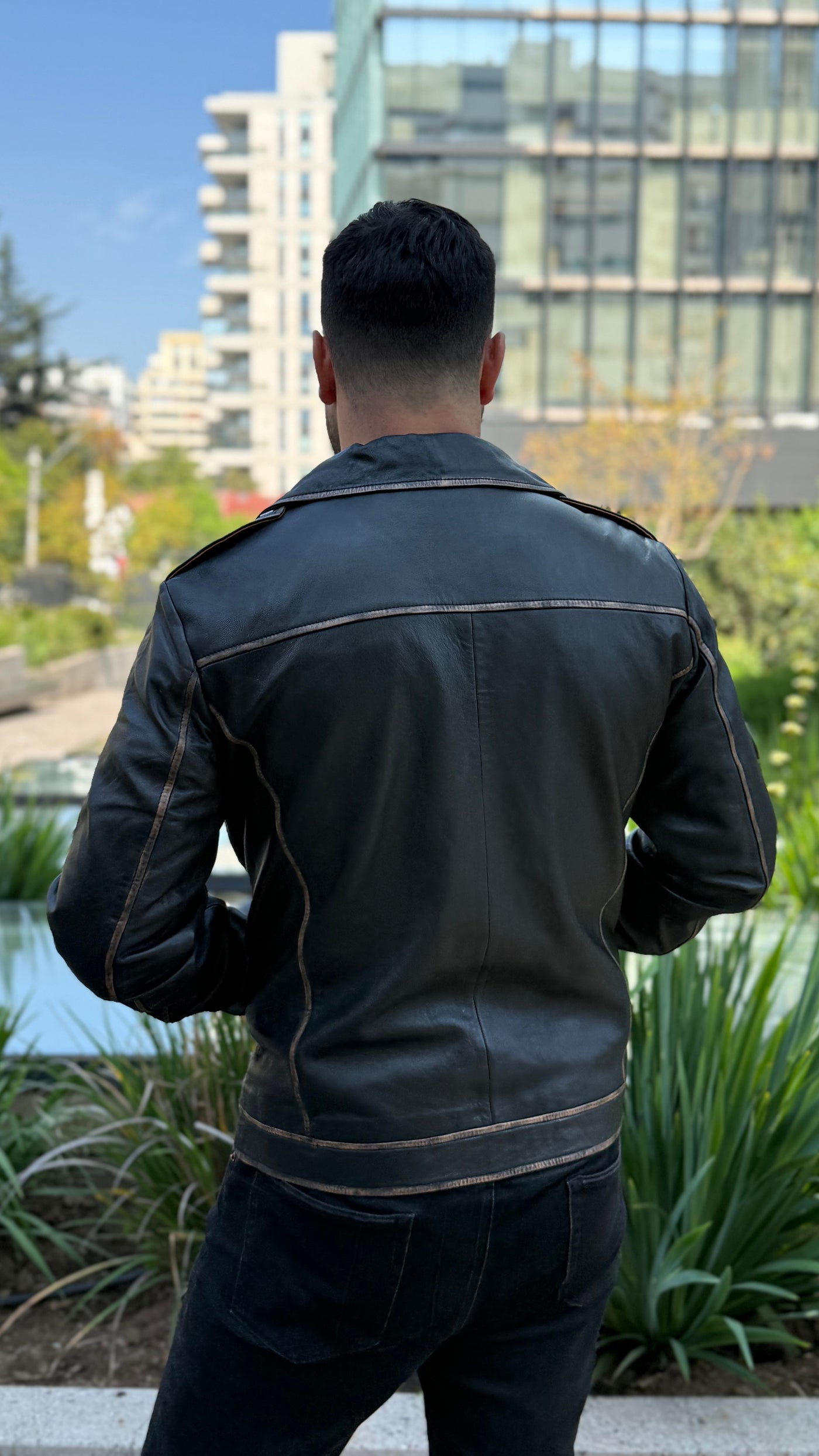 Chaqueta Cuero Hombre Barcelona Negro Desgastado