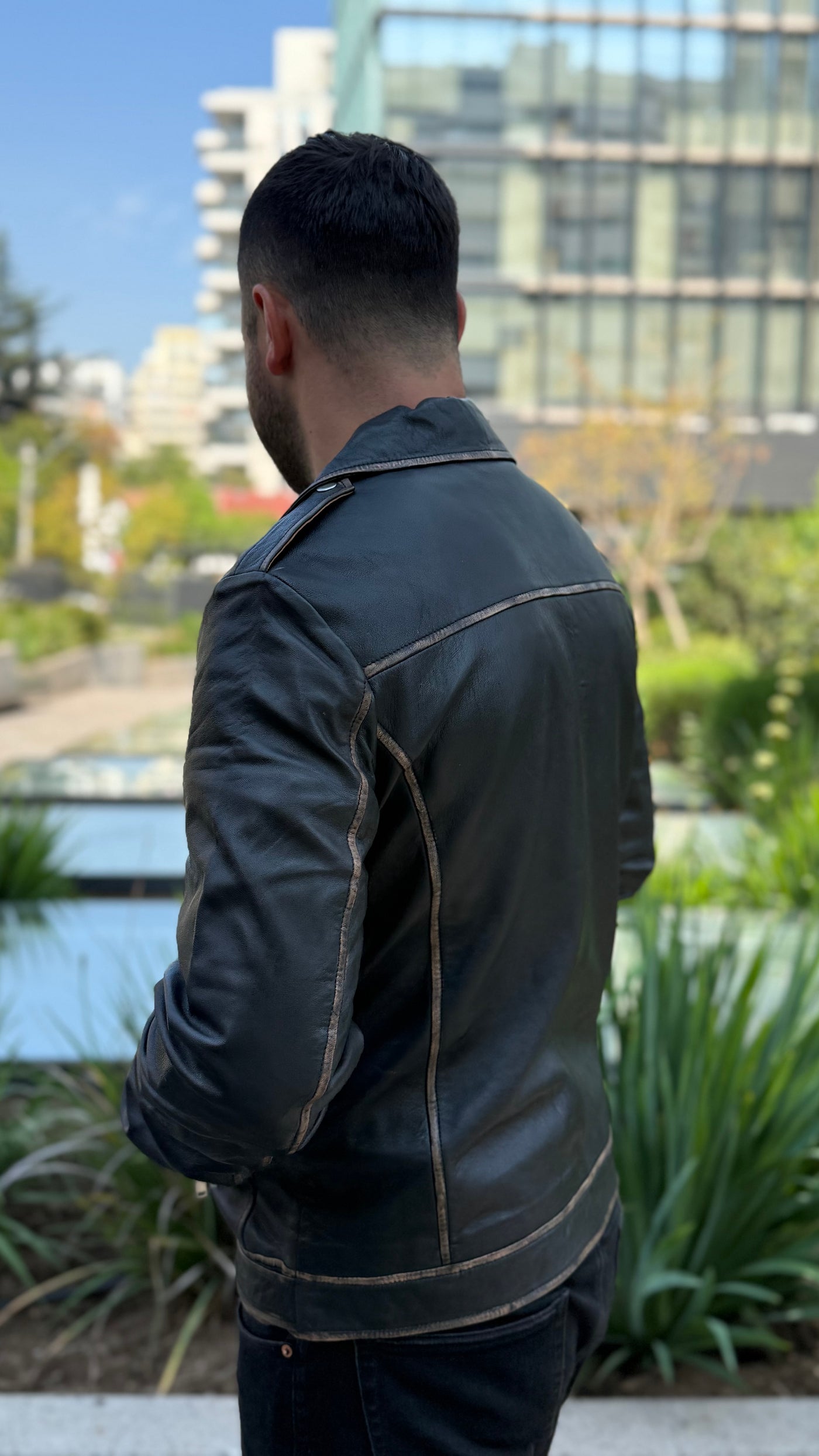 Chaqueta Cuero Hombre Barcelona Negro Desgastado