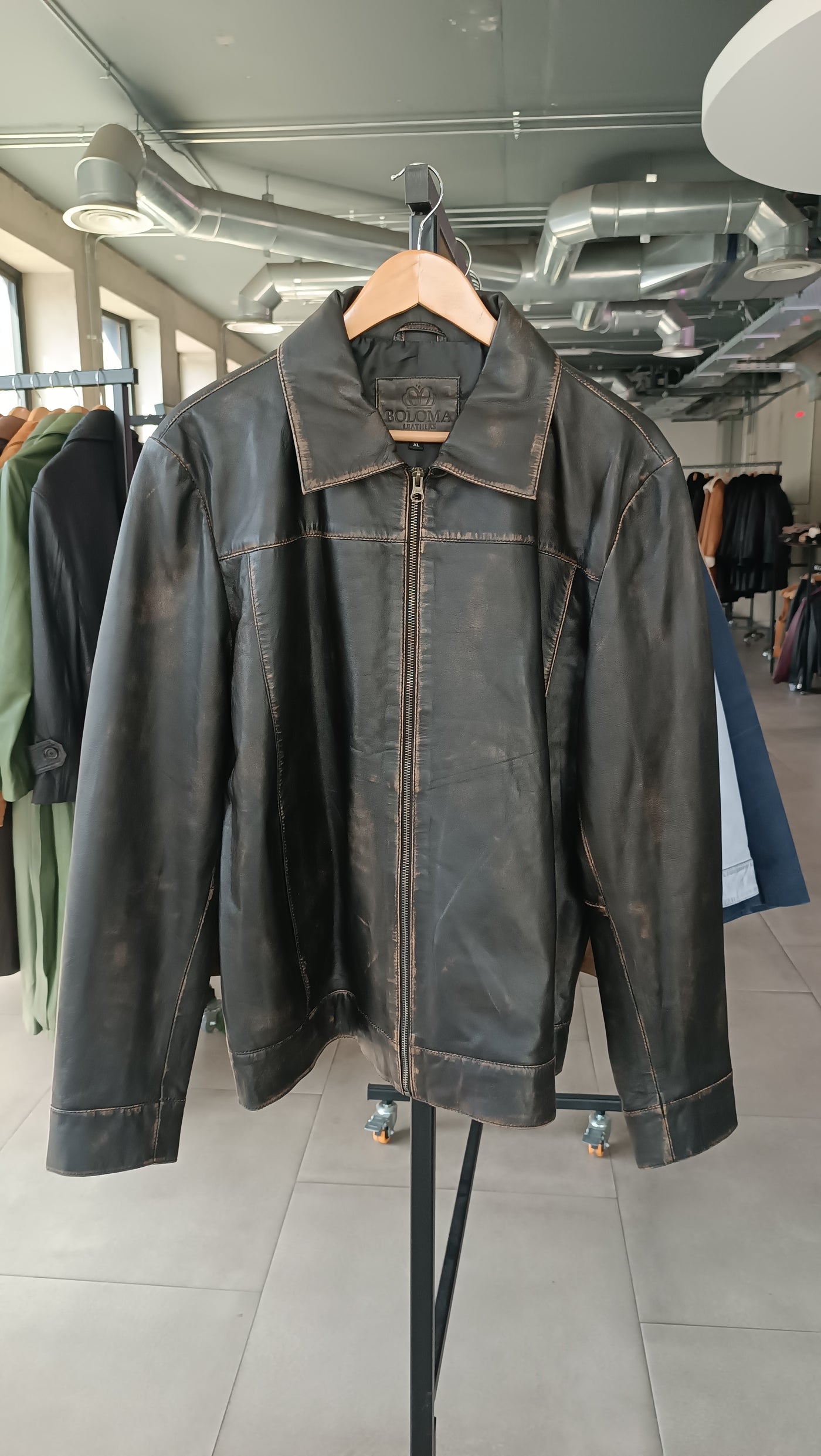 Chaqueta Cuero Hombre Imola Negro Desgastado