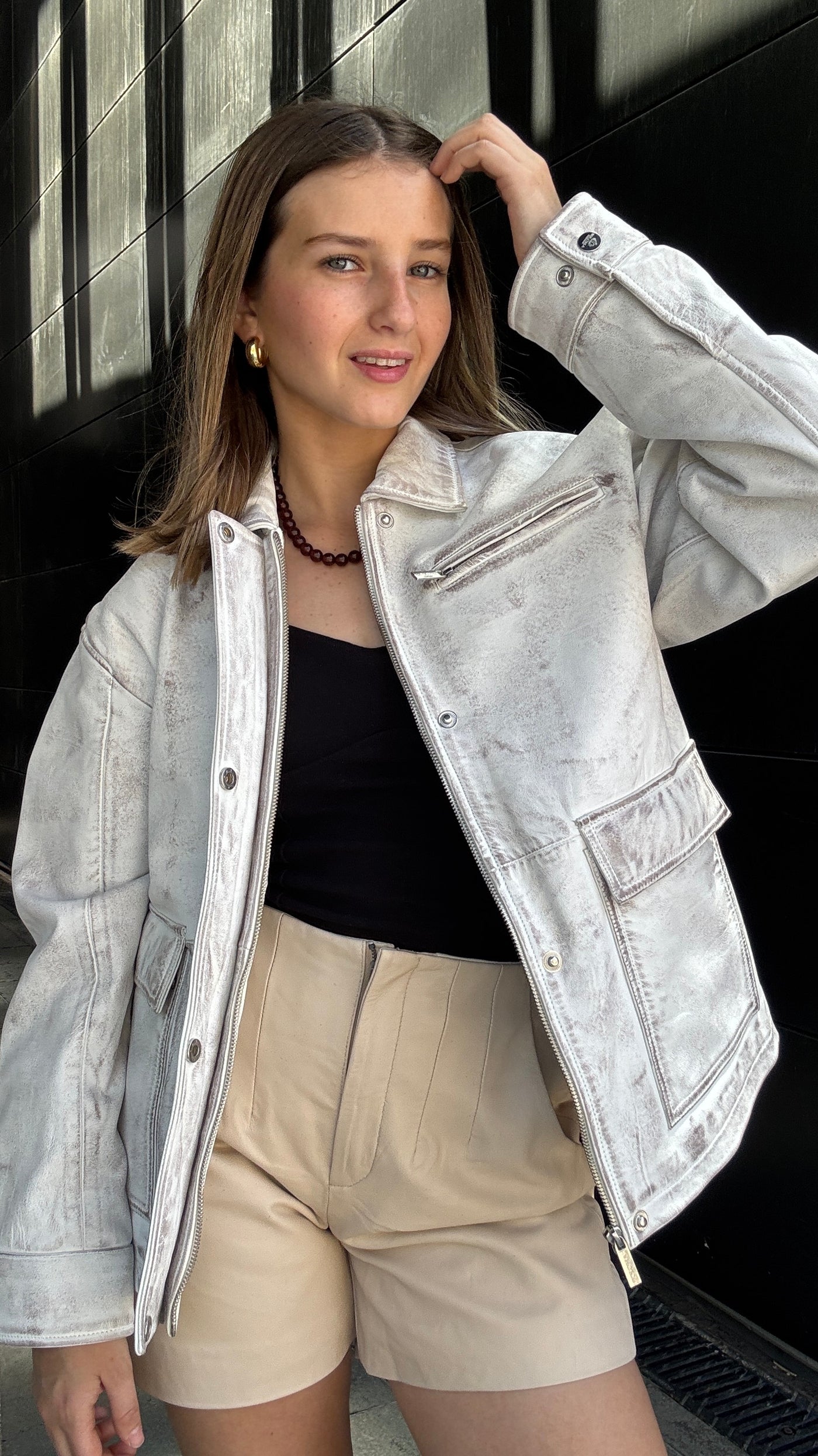 Chaqueta Cuero Dicomo Blanco/Taupe wax