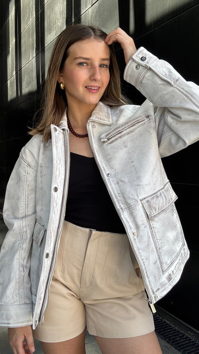 Chaqueta Cuero Dicomo Blanco/Taupe wax