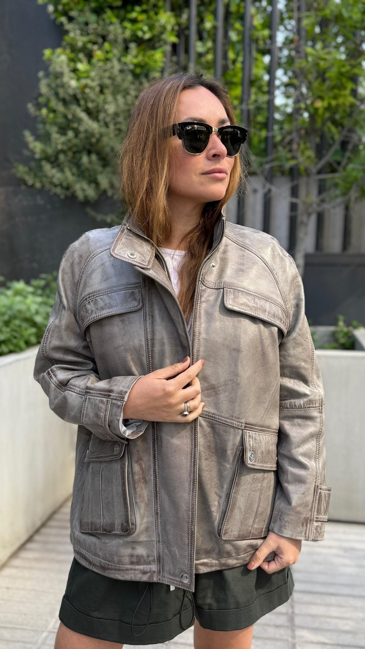 Chaqueta Cuero Manchester Gris/Marrón Wax