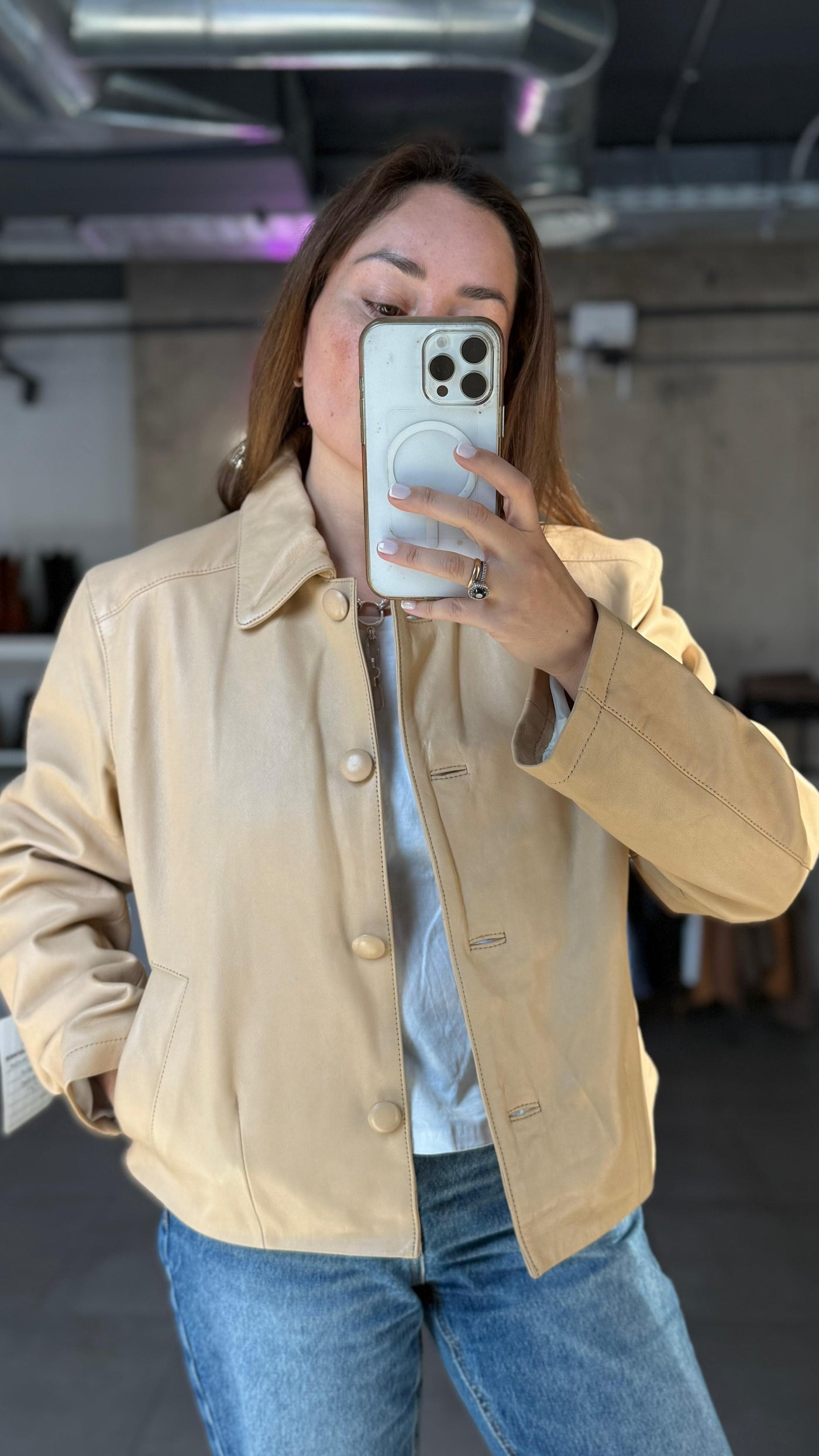 Chaqueta Cuero Constanza Beige