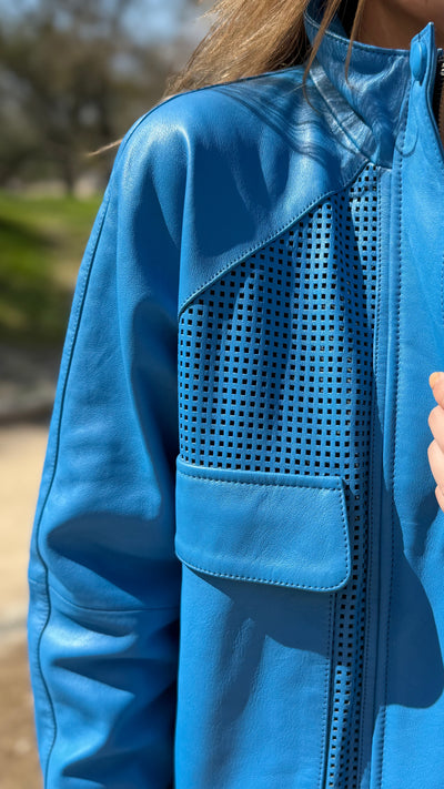 Pre-compra Chaqueta Cuero Natal Azulino Oversize