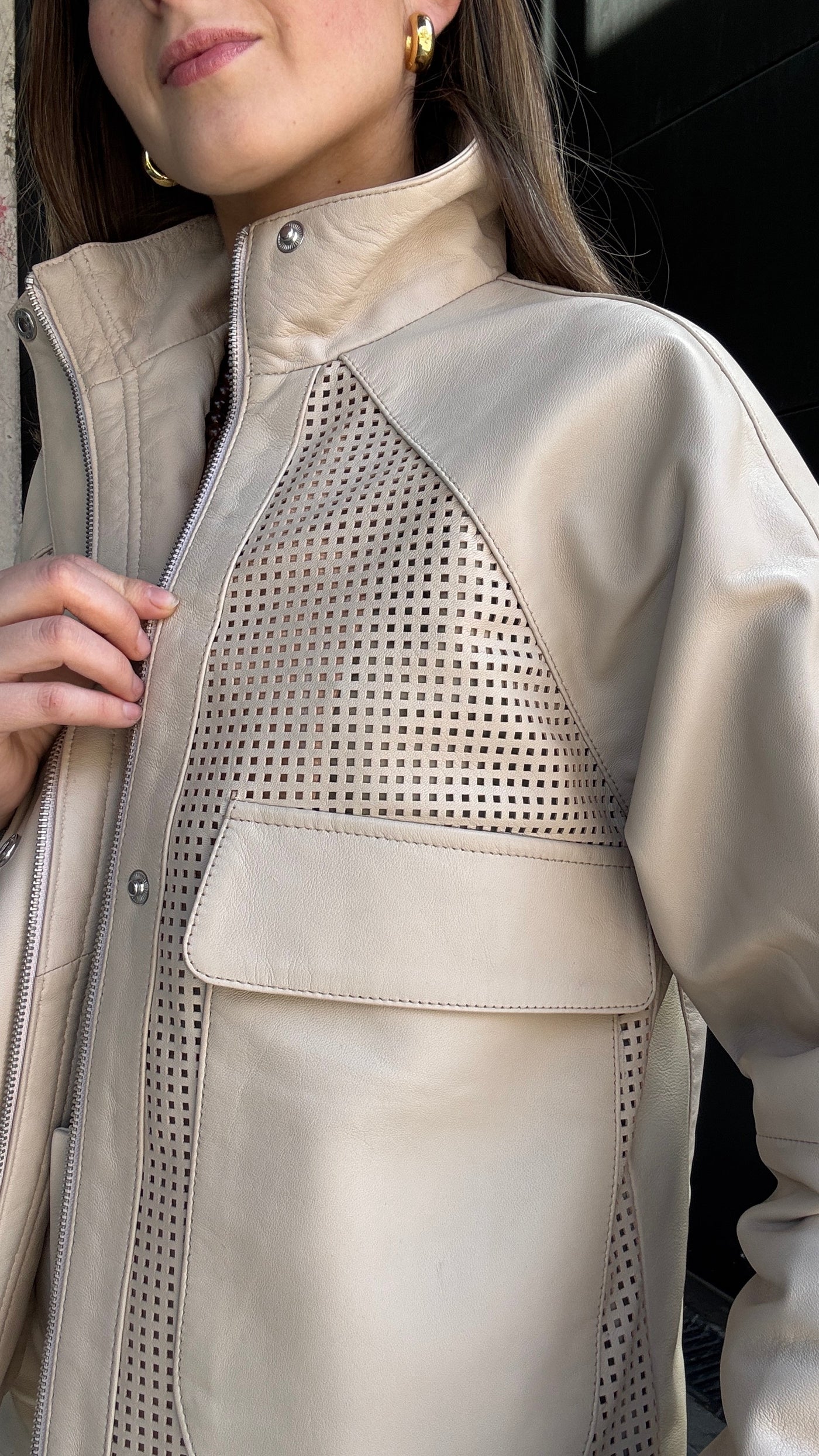 Chaqueta Cuero Natal Hueso Oversize