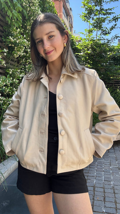 Chaqueta Cuero Constanza Hueso
