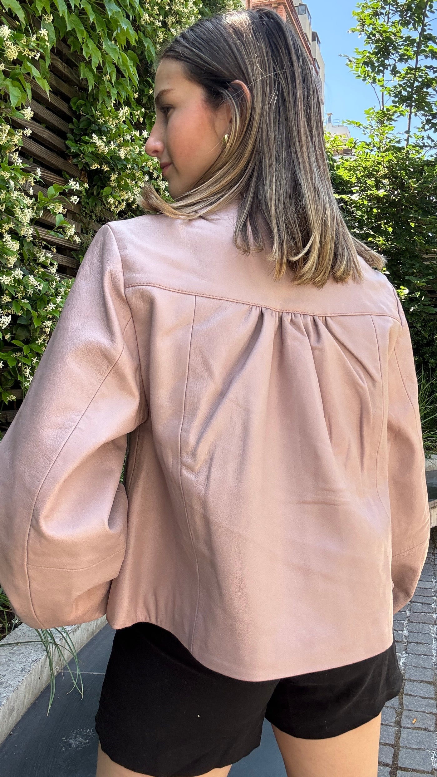 Chaqueta Cuero Kara Palo Rosa