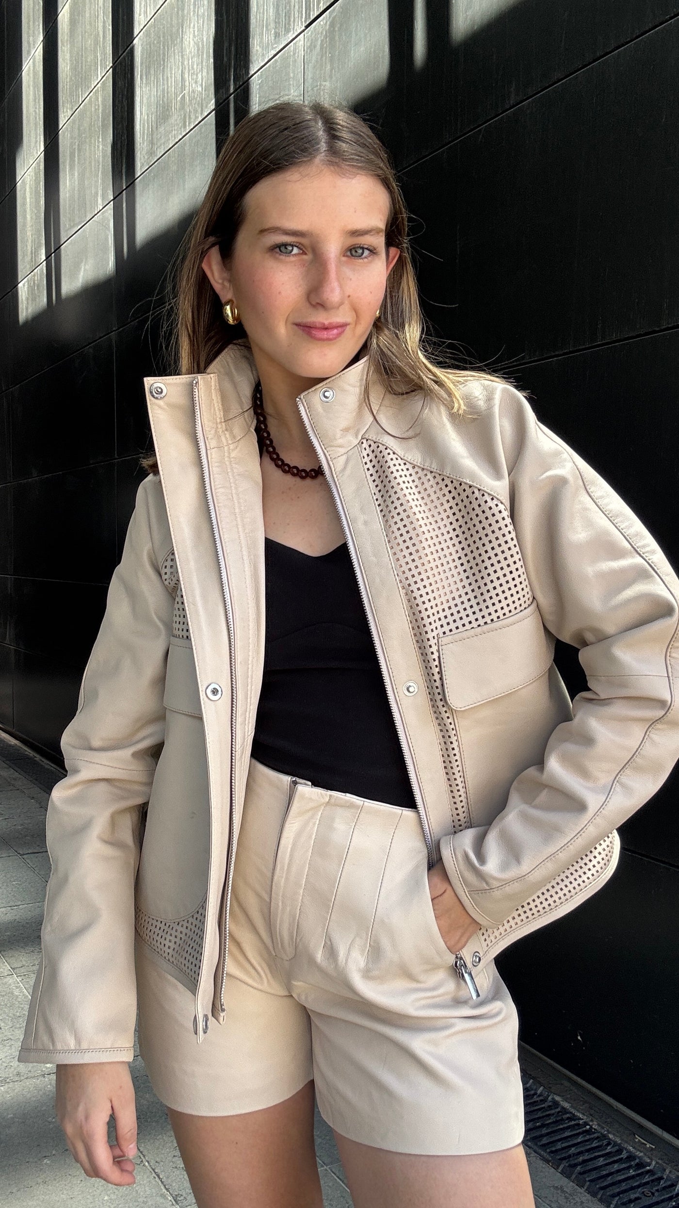 Chaqueta Cuero Natal Hueso Oversize