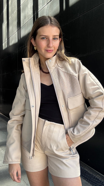 Chaqueta Cuero Natal Hueso Oversize