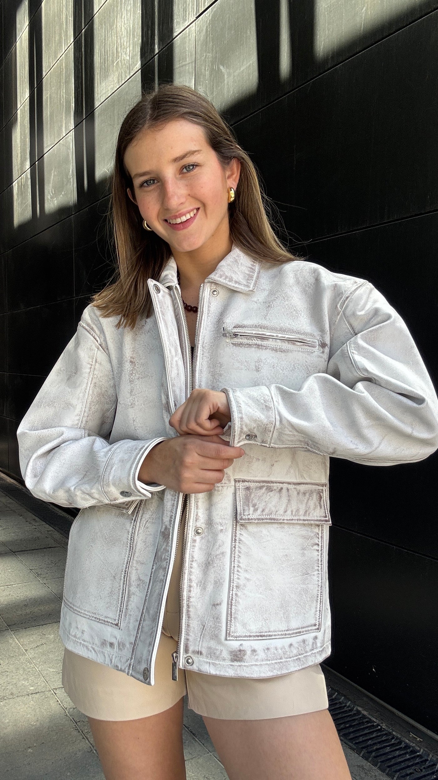 Chaqueta Cuero Dicomo Blanco/Taupe wax