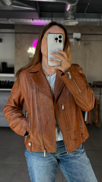 Chaqueta Cuero Recife Camel