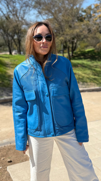 Pre-compra Chaqueta Cuero Natal Azulino Oversize