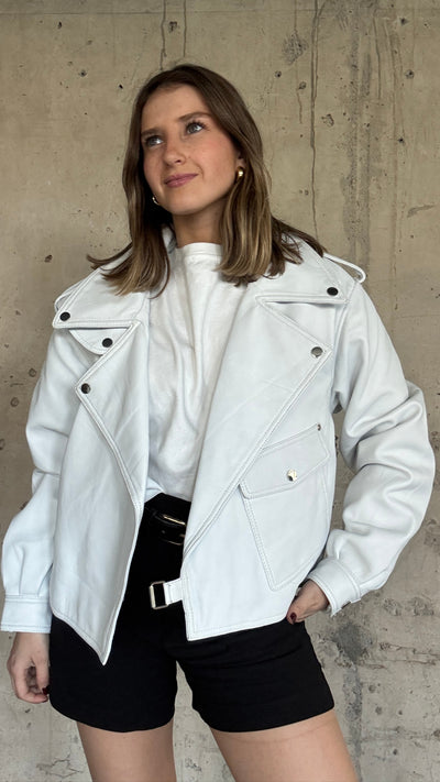 Chaqueta Cuero  Grey Blanco Oversize