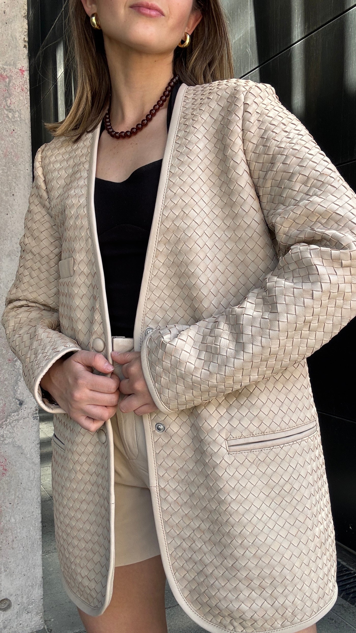 Blazer Cuero Catalina Hueso