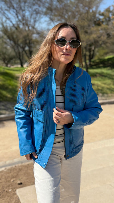 Pre-compra Chaqueta Cuero Natal Azulino Oversize