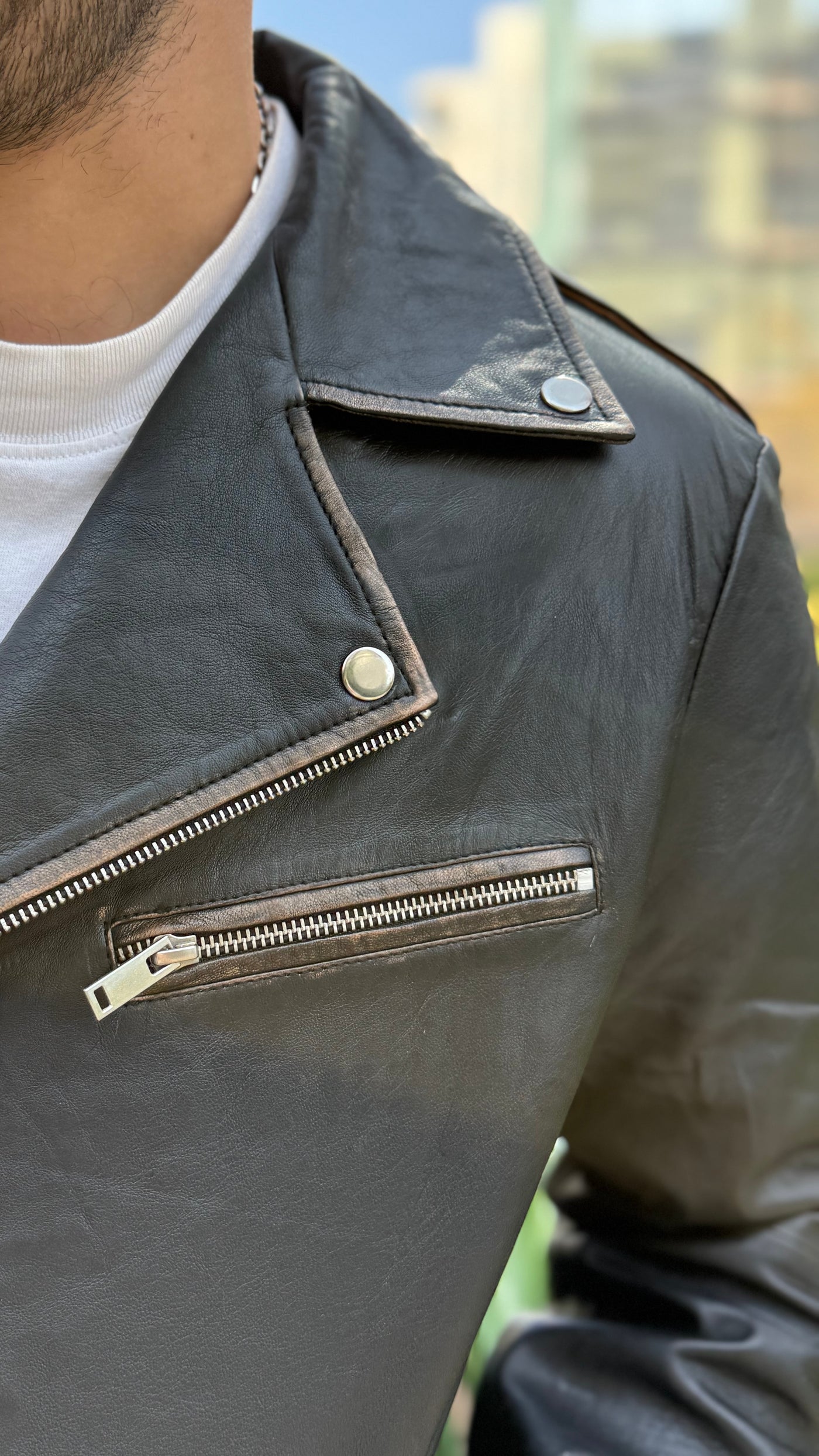 Chaqueta Cuero Hombre Barcelona Negro Desgastado