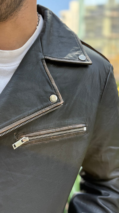 Chaqueta Cuero Hombre Barcelona Negro Desgastado
